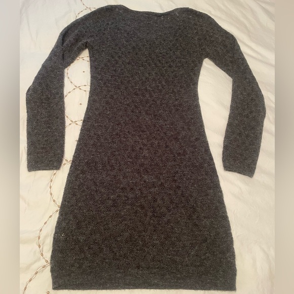 Free People Gray Open Knit Ruched V Neck Sweater Dress Size S - Picture 3 of 4